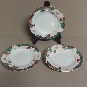 3 Vtg Saucers Tienshan Magnolia Flower Pine Cone Gold Rim